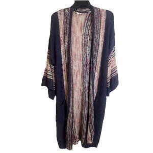 EASEL Long CARDIGAN SWEATER Duster Purple Pink Knit M/L